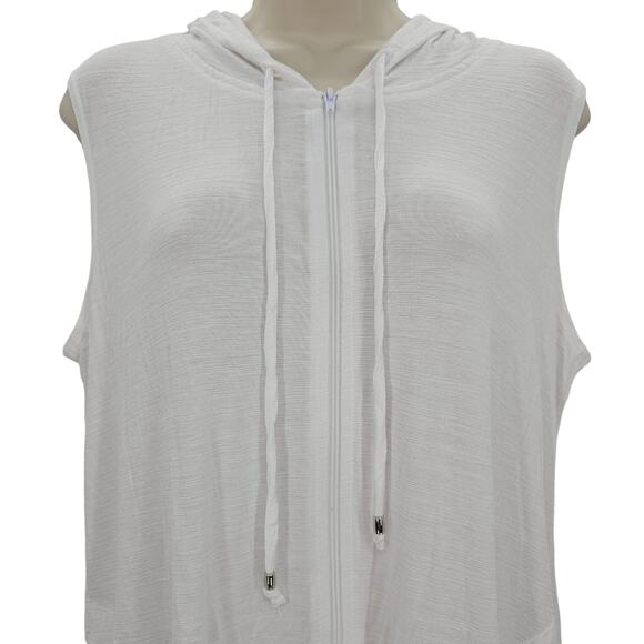 J Valdi Woman size M Kira Slub Sleeveless Full Zip Dress Swim Cover Up White NEW - Picture 2 of 8